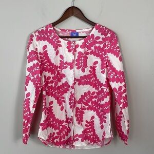 Pine Cone Hill Fine Linens pink and white botanical print blouse women size m